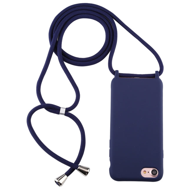 For iPhone 8 / 7 Candy Color TPU Protective Case with Lanyard(Dark Blue)-garmade.com