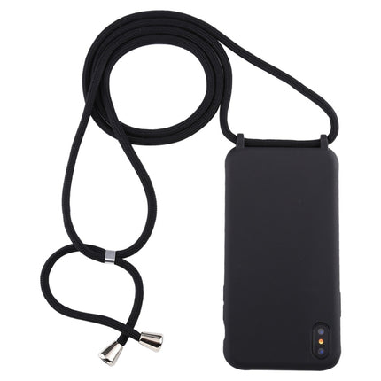 For iPhone XS / X Candy Color TPU Protective Case with Lanyard(Black)-garmade.com