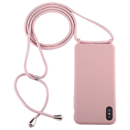 For iPhone XS / X Candy Color TPU Protective Case with Lanyard(Dark Pink)-garmade.com