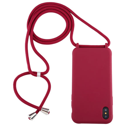 For iPhone XS / X Candy Color TPU Protective Case with Lanyard(Red)-garmade.com