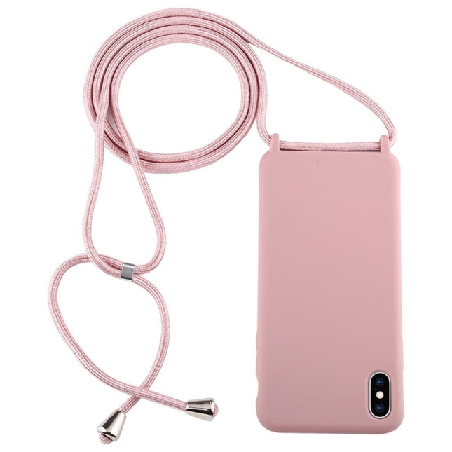 For iPhone XS Max Candy Color TPU Protective Case with Lanyard(Dark Pink)-garmade.com