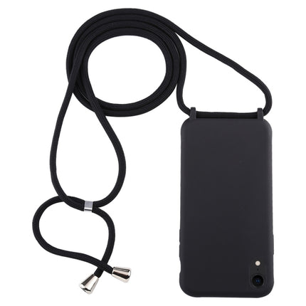 For iPhone XR Candy Color TPU Protective Case with Lanyard(Black)-garmade.com