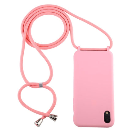 For iPhone XR Candy Color TPU Protective Case with Lanyard(Pink)-garmade.com