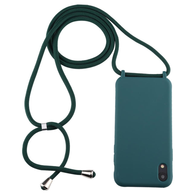 For iPhone XR Candy Color TPU Protective Case with Lanyard(Dark Green)-garmade.com