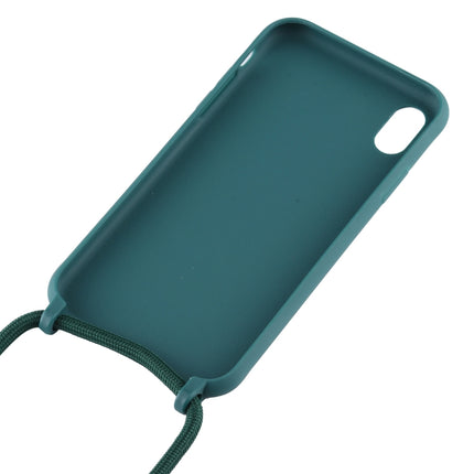 For iPhone XR Candy Color TPU Protective Case with Lanyard(Dark Green)-garmade.com