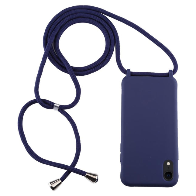 For iPhone XR Candy Color TPU Protective Case with Lanyard(Dark Blue)-garmade.com