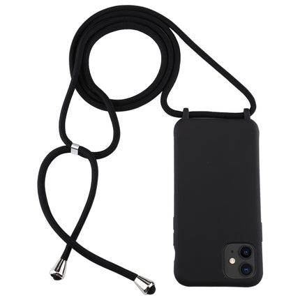 For iPhone 11 Candy Color TPU Protective Case with Lanyard(Black)-garmade.com