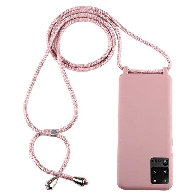 For Galaxy S20 Ultra Candy Color TPU Protective Case with Lanyard(Dark Pink)-garmade.com