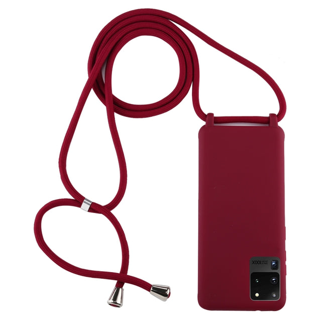 For Galaxy S20 Ultra Candy Color TPU Protective Case with Lanyard(Red)-garmade.com