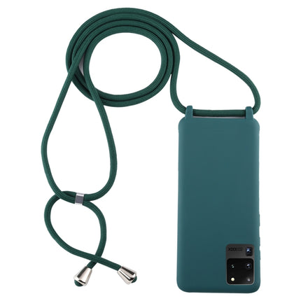 For Galaxy S20 Ultra Candy Color TPU Protective Case with Lanyard(Dark Green)-garmade.com