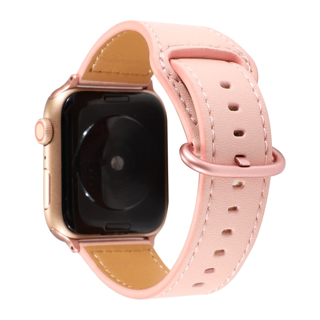For Apple Watch Series 6 & SE & 5 & 4 40mm / 3 & 2 & 1 38mm Solid Color Genuine Leather Watchband(Pink)-garmade.com