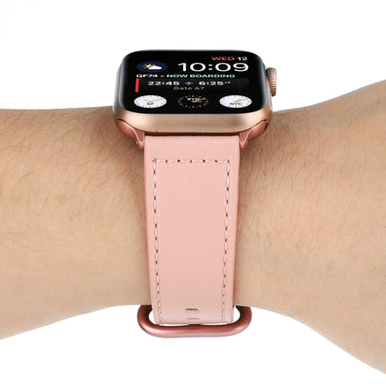For Apple Watch Series 6 & SE & 5 & 4 44mm / 3 & 2 & 1 42mm Solid Color Genuine Leather Watchband(Pink)-garmade.com