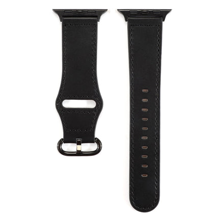 For Apple Watch Series 6 & SE & 5 & 4 44mm / 3 & 2 & 1 42mm Solid Color Genuine Leather Watchband(Black)-garmade.com