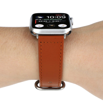 For Apple Watch Series 6 & SE & 5 & 4 44mm / 3 & 2 & 1 42mm Solid Color Genuine Leather Watchband(Brown)-garmade.com