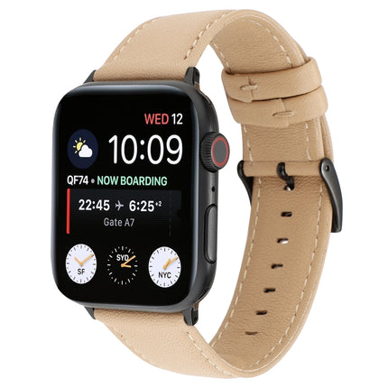 For Apple Watch Series 6 & SE & 5 & 4 40mm / 3 & 2 & 1 38mm Cowhide Texture Leather Watchband(Khaki)-garmade.com