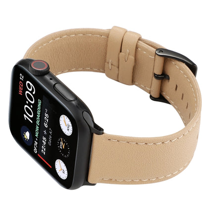 For Apple Watch Series 6 & SE & 5 & 4 40mm / 3 & 2 & 1 38mm Cowhide Texture Leather Watchband(Khaki)-garmade.com