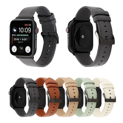 For Apple Watch Series 6 & SE & 5 & 4 40mm / 3 & 2 & 1 38mm Cowhide Texture Leather Watchband(Khaki)-garmade.com