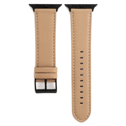 For Apple Watch Series 6 & SE & 5 & 4 44mm / 3 & 2 & 1 42mm Cowhide Texture Leather Watchband(Khaki)-garmade.com