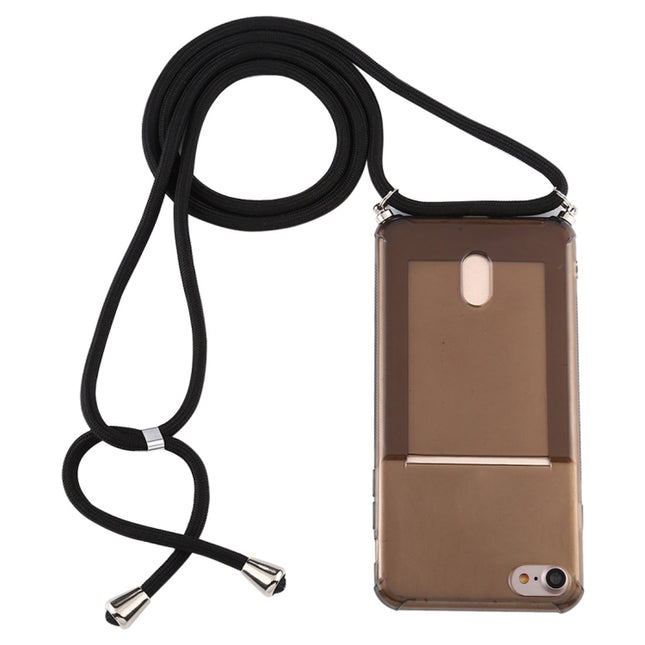 For iPhone 8 / 7 Transparent TPU Protective Case with Lanyard & Card Slot(Black)-garmade.com