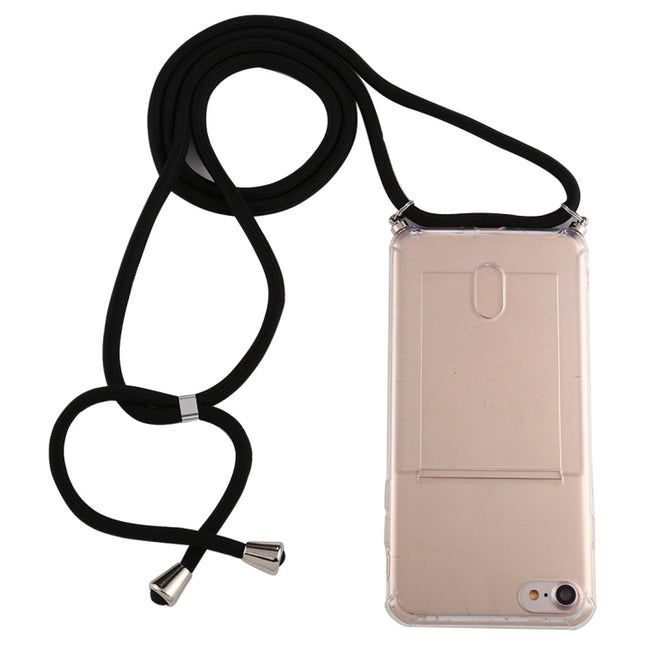 For iPhone 8 / 7 Transparent TPU Protective Case with Lanyard & Card Slot(Transparent)-garmade.com