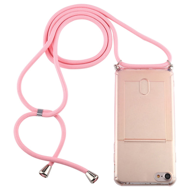 For iPhone 8 / 7 Transparent TPU Protective Case with Lanyard & Card Slot(Pink)-garmade.com