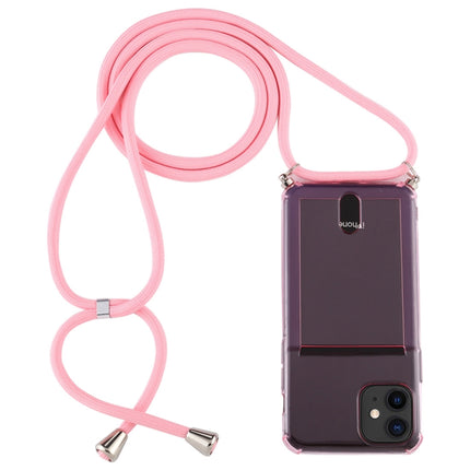 For iPhone 11 Transparent TPU Protective Case with Lanyard & Card Slot(Pink)-garmade.com