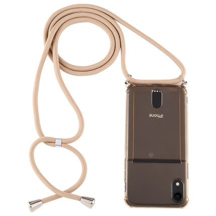 For iPhone XR Transparent TPU Protective Case with Lanyard & Card Slot(Gold)-garmade.com