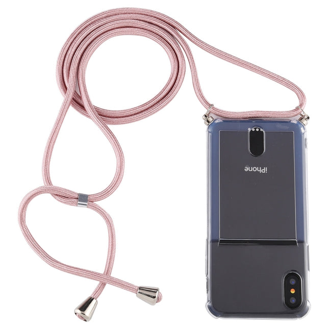 For iPhone XS / X Transparent TPU Protective Case with Lanyard & Card Slot(Transparent)-garmade.com