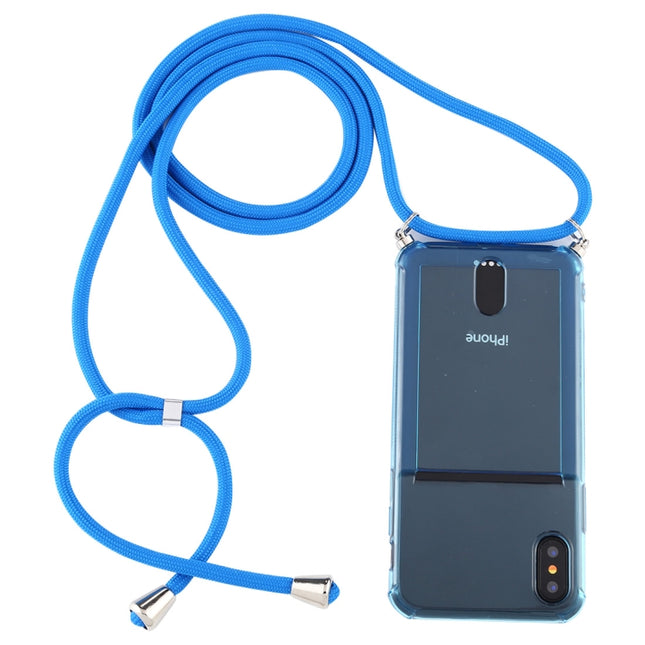 For iPhone XS Max Transparent TPU Protective Case with Lanyard & Card Slot(Blue)-garmade.com