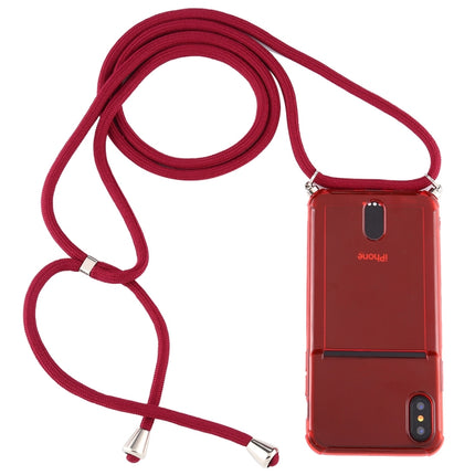 For iPhone XS Max Transparent TPU Protective Case with Lanyard & Card Slot(Red)-garmade.com