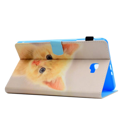 For Galaxy Tab A 10.1 (2016) T580 Painted Horizontal Flat Leather Case with Sleep Function & Card Slot & Buckle Anti-skid Strip & Bracket & Wallet(Cute Cat)-garmade.com