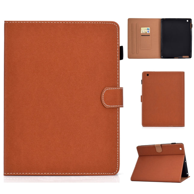 For iPad 4 / 3 / 2 Solid Color Tablet PC Universal Magnetic Horizontal Flip Leather Case with Card Slots & Holder(Brown)-garmade.com