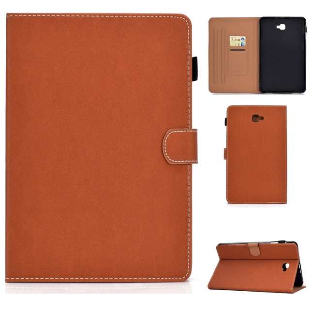 For Galaxy Tab A 10.1(2016) T580 Solid Color Tablet PC Universal Magnetic Horizontal Flip Leather Case with Card Slots & Holder(Brown)-garmade.com