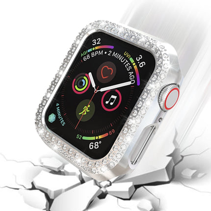 For Apple Watch Series 5 & 4 40mm Double Row Diamonds PC Protective Case(Silver)-garmade.com