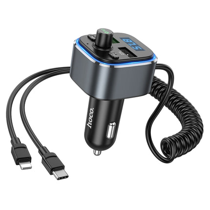 hoco E74 Car Dual USB Charger Bluetooth FM Transmitter with 2 in 1 Cable(Tarnish)-garmade.com