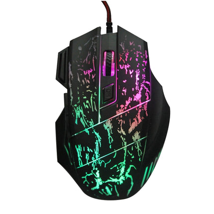 HXSJ A874 7-keys Flowing Water Crack Colorful Luminous Wired Gaming Mouse-garmade.com