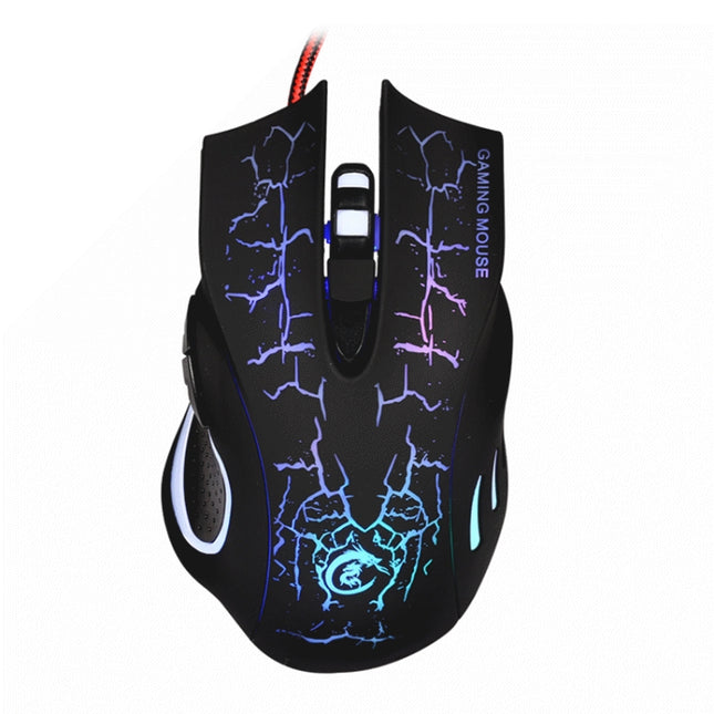 HXSJ A888B 6-keys Crackle Colorful Lighting Wired Gaming Mouse(Black)-garmade.com