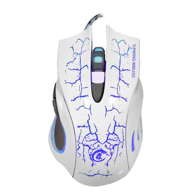 HXSJ A888B 6-keys Crackle Colorful Lighting Wired Gaming Mouse(White)-garmade.com