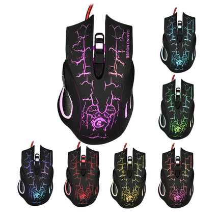 HXSJ A888B 6-keys Crackle Colorful Lighting Wired Gaming Mouse(Black)-garmade.com