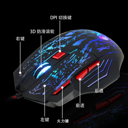 HXSJ H300 7 Keys Flowing Water Crack Colorful Luminous Wired Gaming Mouse(Black)-garmade.com
