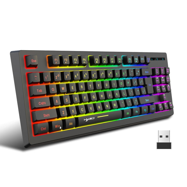 HXSJ L100 87 Keys RGB Backlit Film 2.4G Wireless Keyboard(Black)-garmade.com