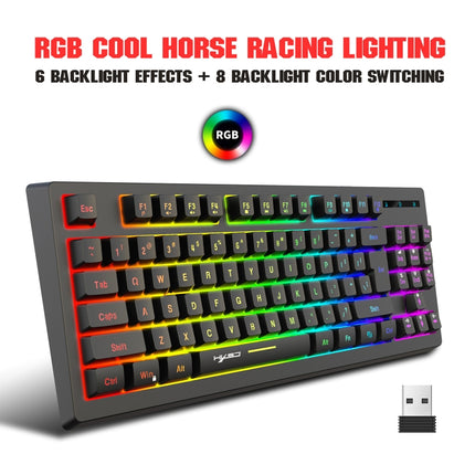 HXSJ L100 87 Keys RGB Backlit Film 2.4G Wireless Keyboard(Black)-garmade.com