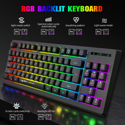 HXSJ L100 87 Keys RGB Backlit Film 2.4G Wireless Keyboard(Black)-garmade.com