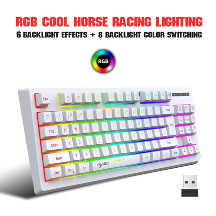 HXSJ L100 87 Keys RGB Backlit Film 2.4G Wireless Keyboard(White)-garmade.com