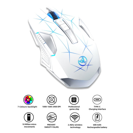 HXSJ T300 7 Keys 2400DPI 2.4G Colorful Luminous Wireless Mouse(White)-garmade.com