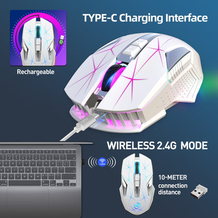 HXSJ T300 7 Keys 2400DPI 2.4G Colorful Luminous Wireless Mouse(White)-garmade.com