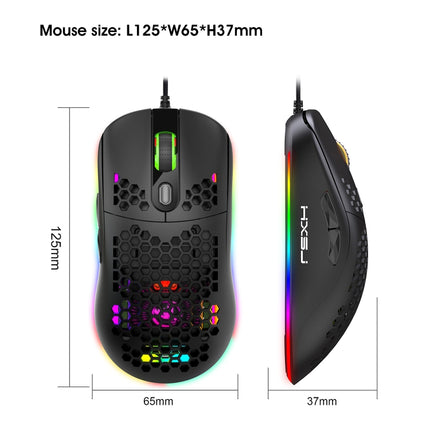 HXSJ X600 6 Keys RGB Luminous Macro Programming Wired Gaming Mouse(Black)-garmade.com