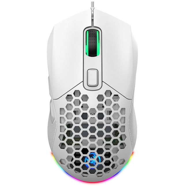 HXSJ X300 7200DPI RGB Backlight Interchangeable Back Cover Hole Gaming Wired Mouse(White)-garmade.com
