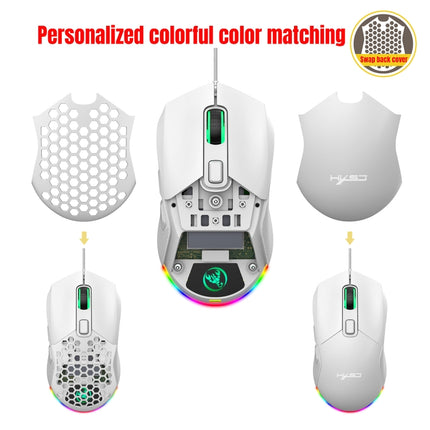 HXSJ X300 7200DPI RGB Backlight Interchangeable Back Cover Hole Gaming Wired Mouse(White)-garmade.com