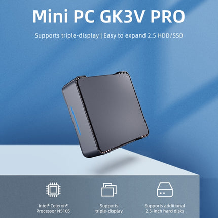 GK3V Pro Windows 11 Pro Mini PC, Intel Celeron N5105 CPU, Memory:8GB+128GB(US Plug)-garmade.com
